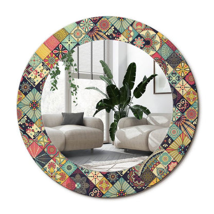 Rundt Tulup Patchwork Flisemønster Spejl 50 cm Dekorativt på Underlag 1 stk.