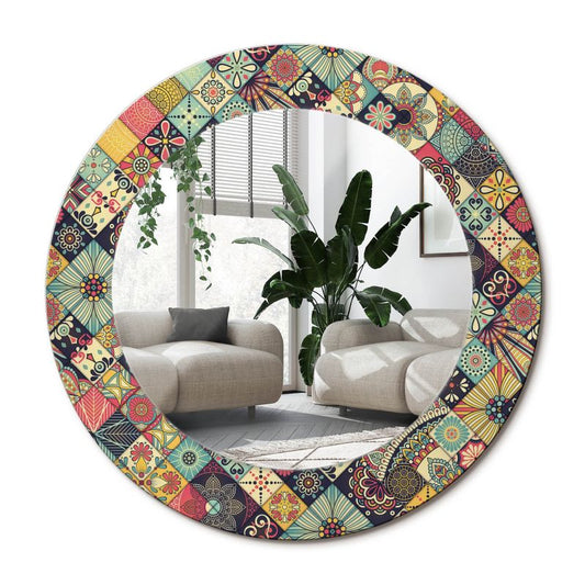 Rundt Tulup Patchwork Flisemønster Spejl 50 cm Dekorativt på Underlag 1 stk.