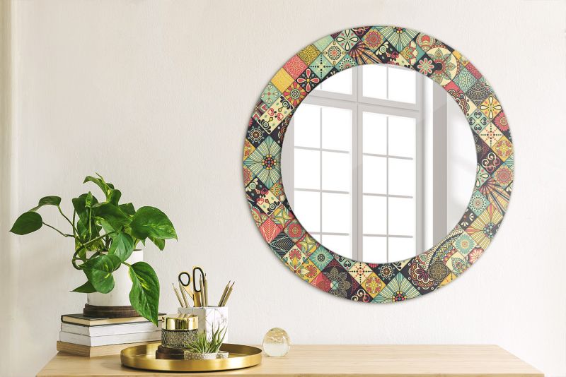 Rundt Tulup Patchwork Flisemønster Spejl 50 cm Dekorativt på Underlag 1 stk.
