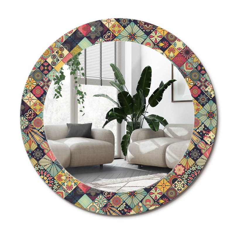 Rundt Tulup Patchwork Flisemønster Spejl 60 cm Dekorativt på Underlag 1 stk.