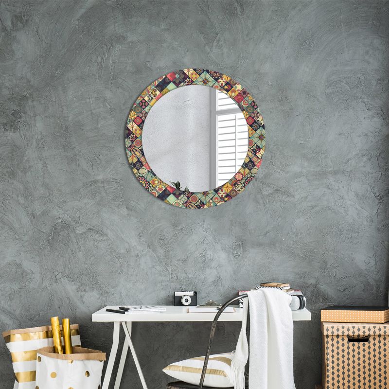 Rundt Tulup Patchwork Flisemønster Spejl 60 cm Dekorativt på Underlag 1 stk.