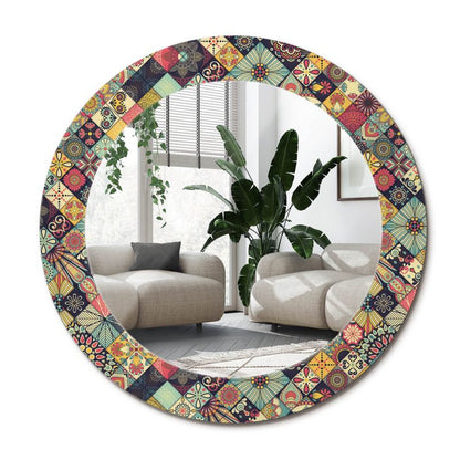 Rundt Tulup Patchwork Flisemønster Spejl 70 cm Dekorativt på Underlag 1 stk.