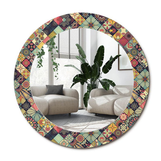 Rundt Tulup Patchwork Flisemønster Spejl 70 cm Dekorativt på Underlag 1 stk.