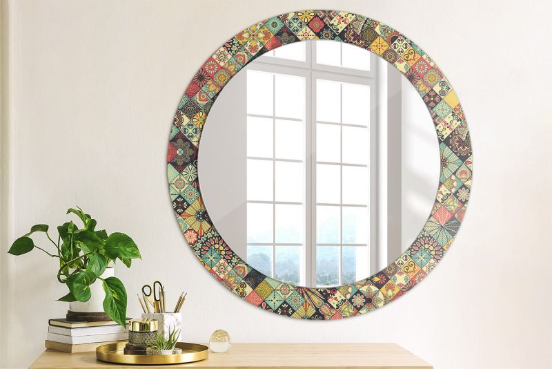 Rundt Tulup Patchwork Flisemønster Spejl 70 cm Dekorativt på Underlag 1 stk.