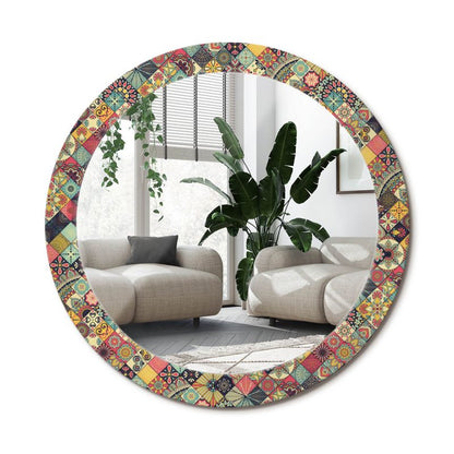 Rundt Tulup Patchwork Flisemønster Spejl 80 cm Dekorativt med Underlag, 1 stk.