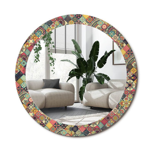 Rundt Tulup Patchwork Flisemønster Spejl 80 cm Dekorativt med Underlag, 1 stk.