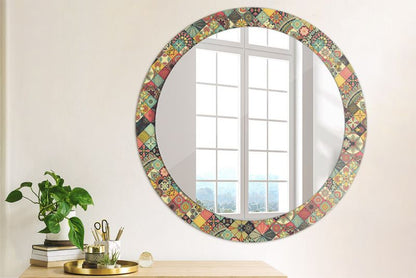 Rundt Tulup Patchwork Flisemønster Spejl 80 cm Dekorativt med Underlag, 1 stk.
