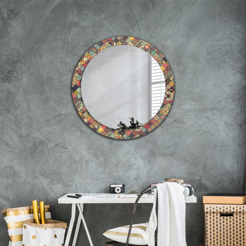 Rundt Tulup Patchwork Flisemønster Spejl 80 cm Dekorativt med Underlag, 1 stk.