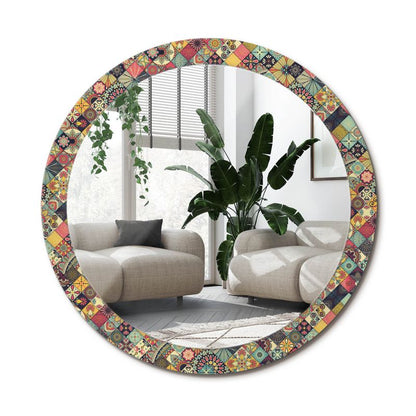 Rundt Tulup Patchwork Flisemønster Spejl 90 cm Dekorativt på Bagplade 1 stk.