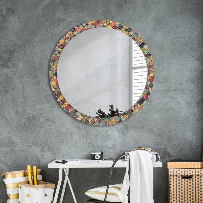Rundt Tulup Patchwork Flisemønster Spejl 90 cm Dekorativt på Bagplade 1 stk.