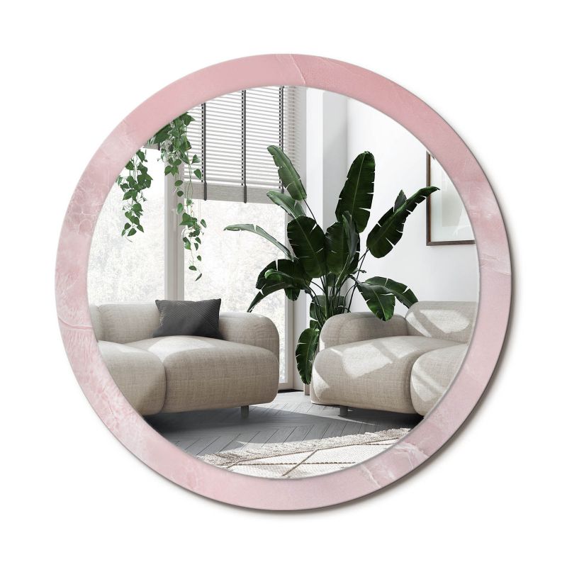 Rundt Tulup-spejl i rosa sten 100 cm på hærdet glasbund – unikt design, 1 stk.