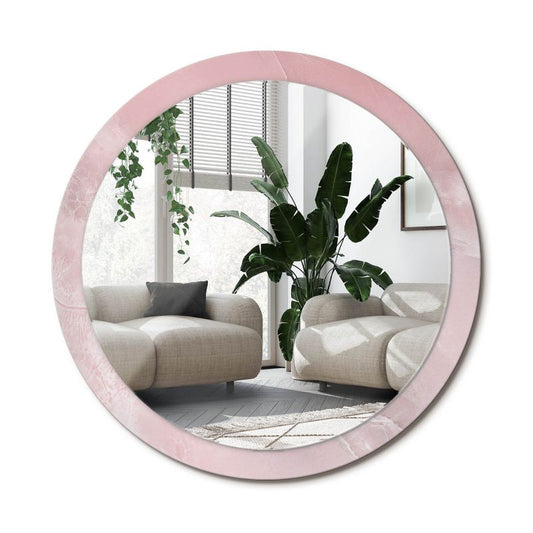 Rundt Tulup-spejl i rosa sten 100 cm på hærdet glasbund – unikt design, 1 stk.