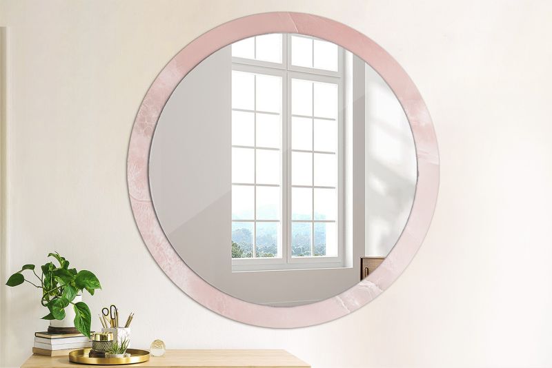 Rundt Tulup-spejl i rosa sten 100 cm på hærdet glasbund – unikt design, 1 stk.