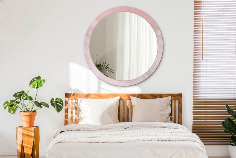 Rundt Tulup-spejl i rosa sten 100 cm på hærdet glasbund – unikt design, 1 stk.