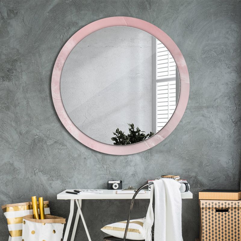 Rundt Tulup-spejl i rosa sten 100 cm på hærdet glasbund – unikt design, 1 stk.