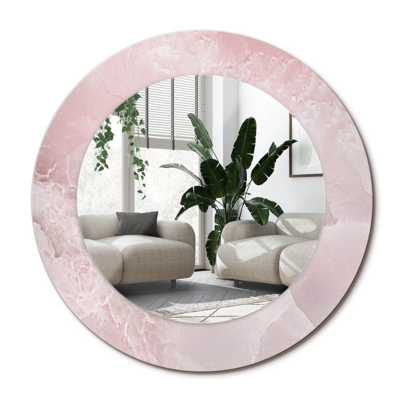 Rundt Tulup-spejl i pink sten 50 cm – unikt på bagplade, 1 stk.