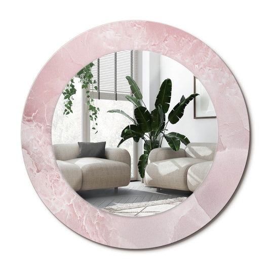 Rundt Tulup-spejl i pink sten 50 cm – unikt på bagplade, 1 stk.