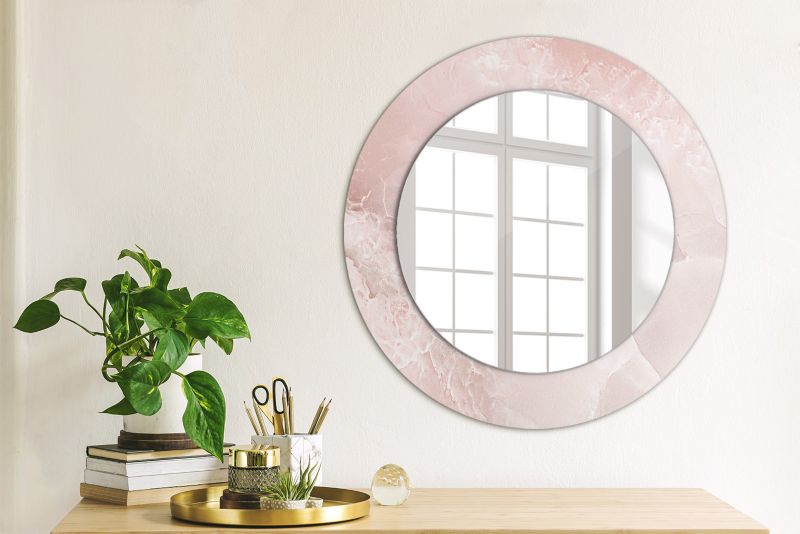 Rundt Tulup-spejl i pink sten 50 cm – unikt på bagplade, 1 stk.