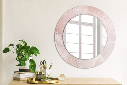Rundt Tulup-spejl i pink sten 50 cm – unikt på bagplade, 1 stk.