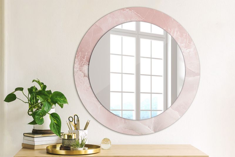Rundt Tulup-spejl i rosa sten 60 cm med unik bagplade, 1 stk.