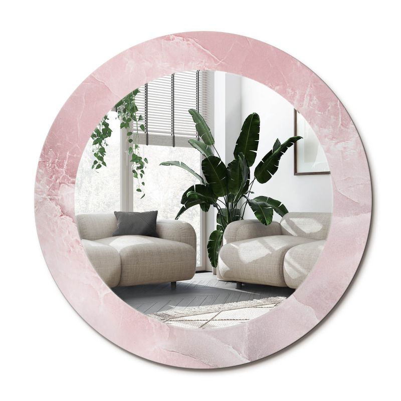 Rundt Tulup-spejl i rosa sten, 70 cm – unikt på bagplade, 1 stk.