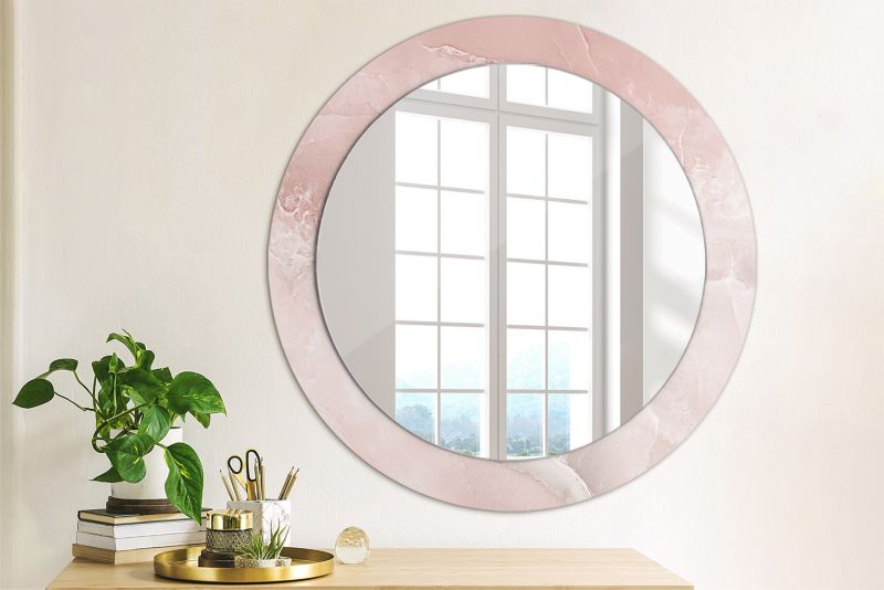 Rundt Tulup-spejl i rosa sten, 70 cm – unikt på bagplade, 1 stk.