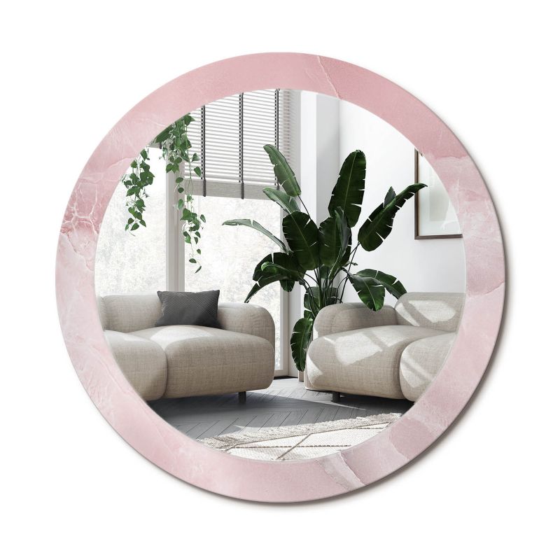Rundt Tulup-spejl i pink sten 80 cm på plade – unikt design, 1 stk.