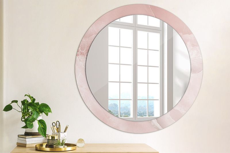 Rundt Tulup-spejl i pink sten 80 cm på plade – unikt design, 1 stk.
