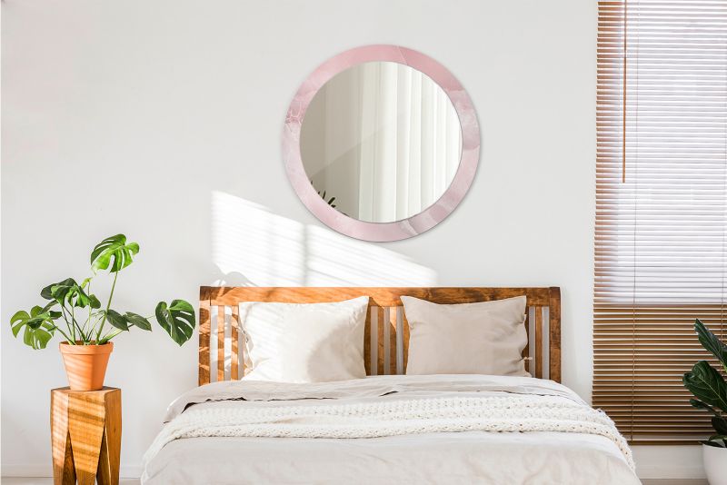 Rundt Tulup-spejl i pink sten 80 cm på plade – unikt design, 1 stk.