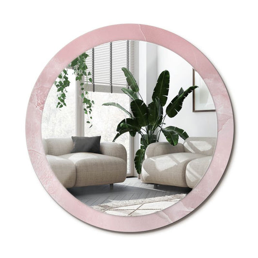 Rundt Tulup-spejl i pink sten, 90 cm – unikt på bagplade, 1 stk.