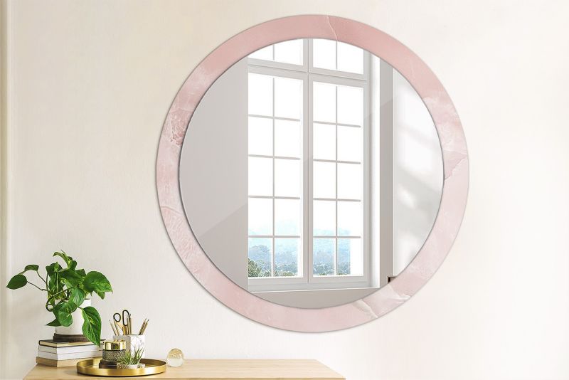 Rundt Tulup-spejl i pink sten, 90 cm – unikt på bagplade, 1 stk.