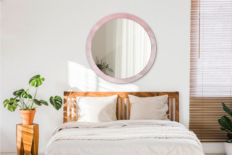 Rundt Tulup-spejl i pink sten, 90 cm – unikt på bagplade, 1 stk.