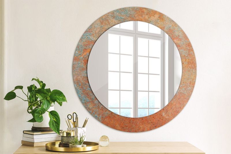 Rundt Tulup-spejl i rustfarvet metal 60 cm industrielt med bagplade, 1 stk.