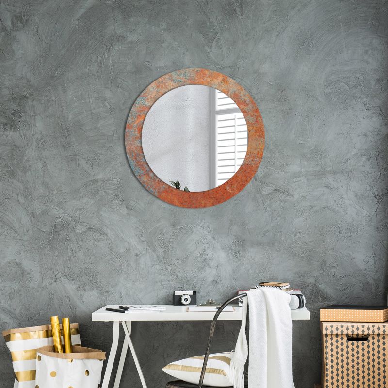 Rundt Tulup-spejl i rustfarvet metal 60 cm industrielt med bagplade, 1 stk.