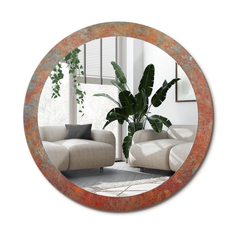 Rundt Tulup-spejl i rustfarvet metal 90 cm industrielt med bagplade, 1 stk.