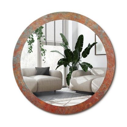 Rundt Tulup-spejl i rustfarvet metal 90 cm industrielt med bagplade, 1 stk.