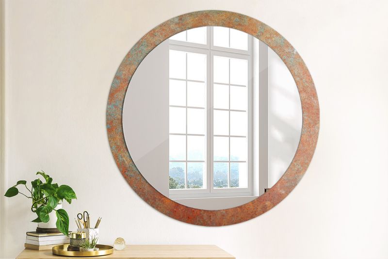 Rundt Tulup-spejl i rustfarvet metal 90 cm industrielt med bagplade, 1 stk.