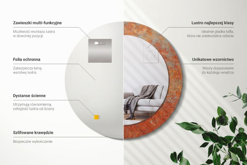 Rundt Tulup-spejl i rustfarvet metal 90 cm industrielt med bagplade, 1 stk.