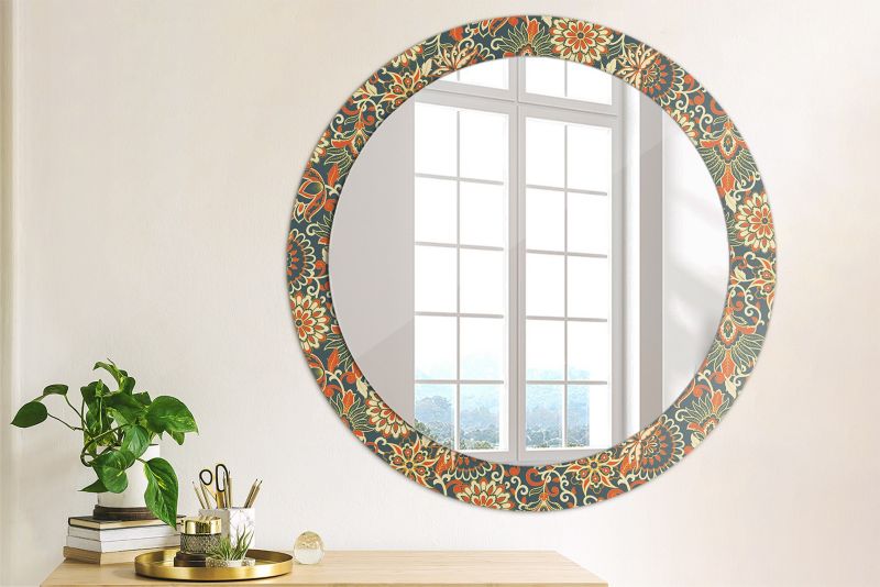 Rundt Tulup Retro Blomster Spejl 80 cm Klassisk på Underlag 1 stk.