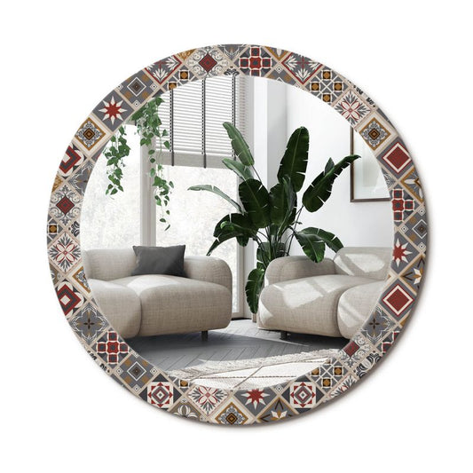 Rundt Tulup-spejl med tyrkisk mønster 80 cm kunstnerisk på hærdet glasramme 1 stk.