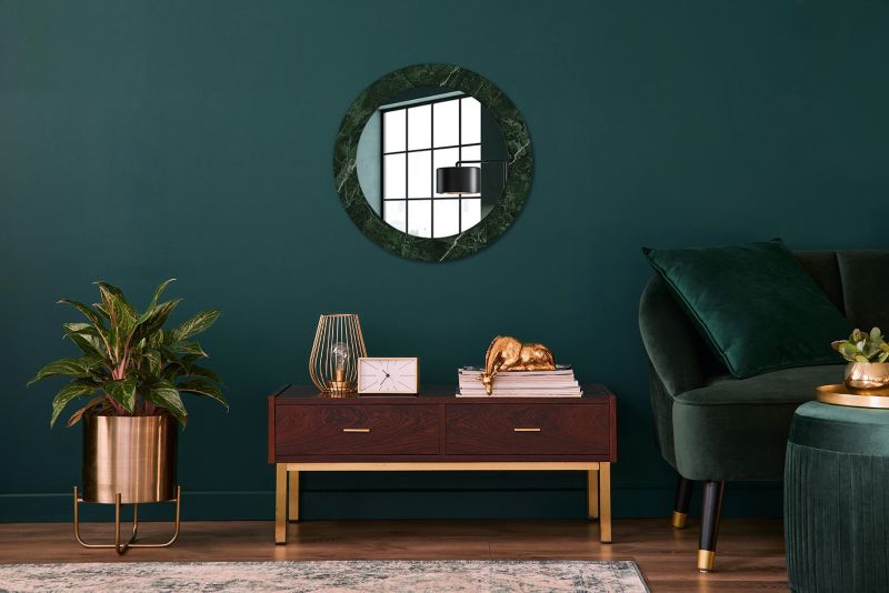 Rundt spejl Tulup grøn marmor 60 cm elegant med bagplade 1 stk.