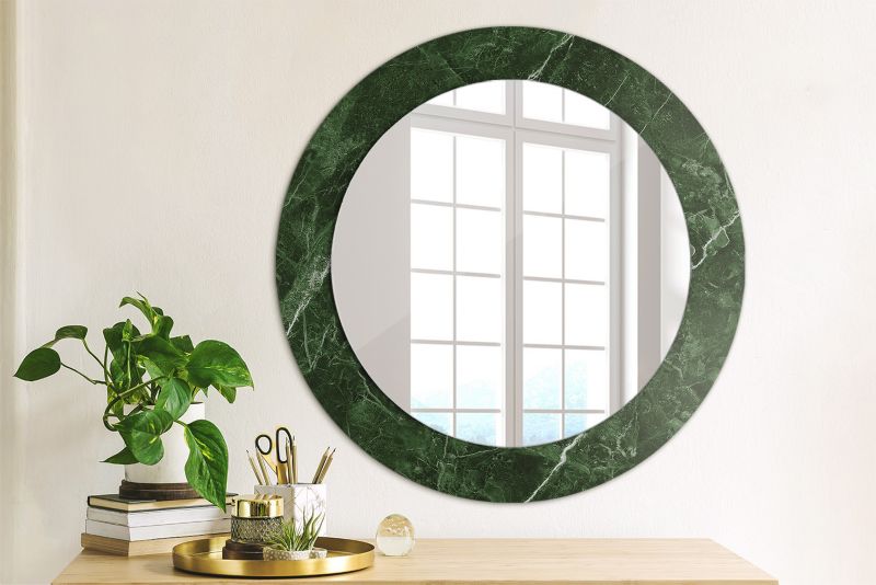 Rundt spejl Tulup grøn marmor 60 cm elegant med bagplade 1 stk.