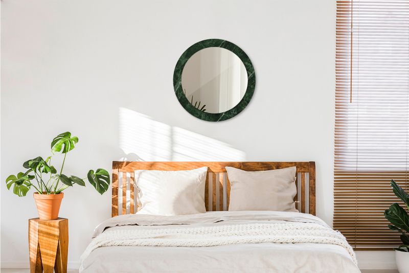 Rundt spejl Tulup grøn marmor 60 cm elegant med bagplade 1 stk.