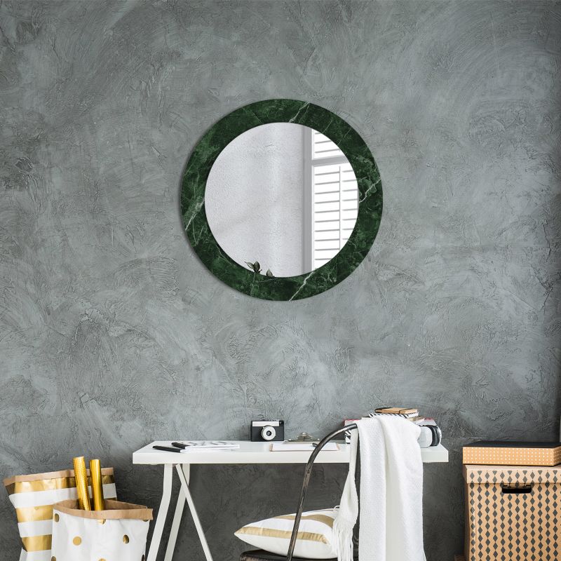 Rundt spejl Tulup grøn marmor 60 cm elegant med bagplade 1 stk.