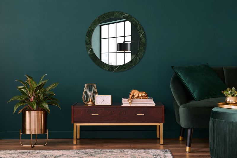 Rundt spejl Tulup grøn marmor 70 cm elegant med bagplade 1 stk.