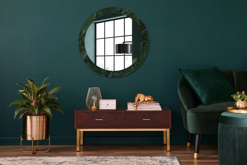 Rundt spejl Tulup grøn marmor 80 cm elegant med bagplade 1 stk.