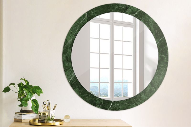 Rundt spejl Tulup grøn marmor 80 cm elegant med bagplade 1 stk.