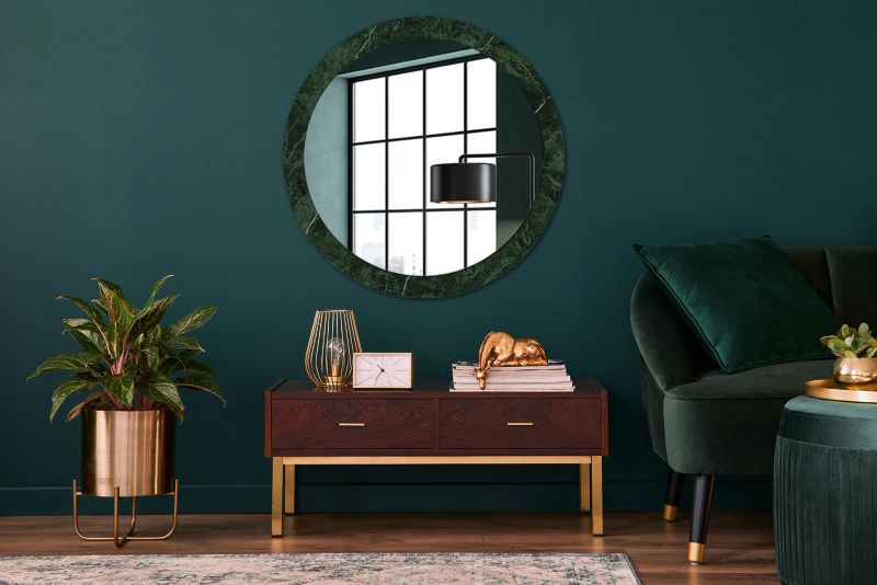 Rundt spejl Tulup grøn marmor 90 cm elegant med bagplade 1 stk.