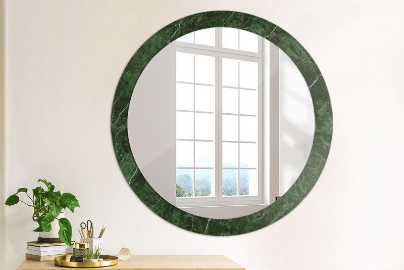 Rundt spejl Tulup grøn marmor 90 cm elegant med bagplade 1 stk.