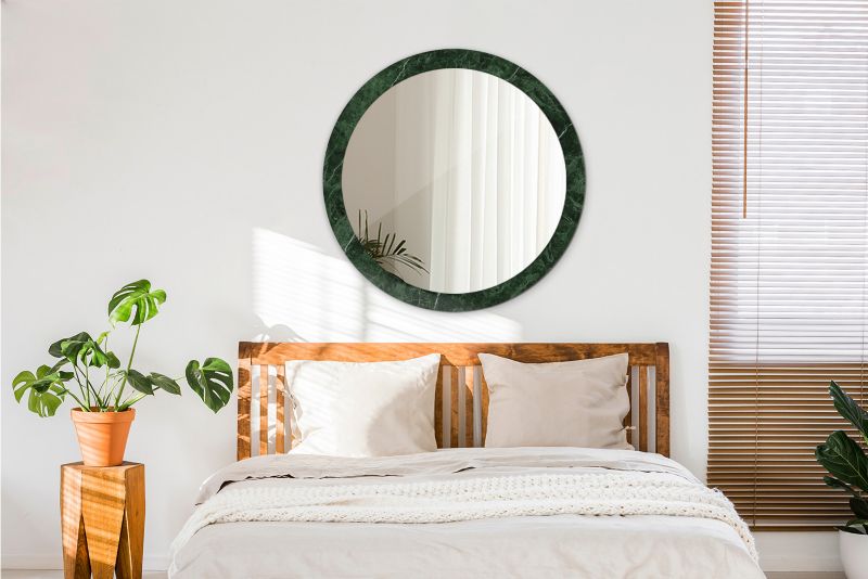 Rundt spejl Tulup grøn marmor 90 cm elegant med bagplade 1 stk.